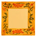 A square white plate with a painted frame of flowers and leaves.