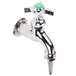 A T&S chrome lab faucet with a green handle.