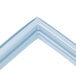 A close-up of a blue plastic corner on a white background.