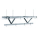 A stainless steel Advance Tabco ceiling mounted pot rack with hooks.