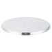 A stainless steel cover with a circular edge and round surface.