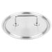 A Vollrath stainless steel lid with a loop handle.