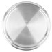 A close-up of a Vollrath stainless steel pan cover with a loop handle.