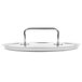A Vollrath stainless steel round tray cover with a loop handle.
