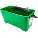 A green plastic bucket with black handle.