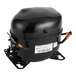 A black Beverage-Air 1/4 hp compressor with orange and black tags.