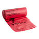 A roll of red low density linear biohazard bags.