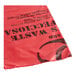 A red low density plastic bag for biohazard waste with black text and biohazard symbol.