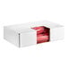 A white box with red plastic bags inside.