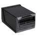 A black plastic San Jamar fullfold napkin dispenser with a clear face.