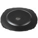 A round black plastic charger plate with a circular design on it.