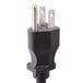 A black power plug with two metal prongs.