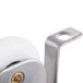 An Avantco metal and white replacement door roller wheel.