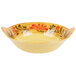 A yellow melamine bowl with a floral design.