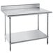 An Advance Tabco stainless steel work table with a galvanized undershelf.