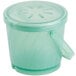 A jade green plastic GET soup container with a lid.