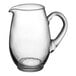 A Libbey clear glass pitcher with a handle.