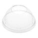 A clear plastic dome lid with a large hole in the center, designed for use with cups.