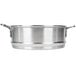 A silver aluminum steamer pot with handles.