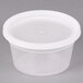 A Pactiv translucent plastic deli container with a lid.