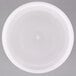 A Pactiv translucent round deli container with a white lid.