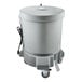 A large gray electric polyethylene salad dryer with a lid, caster wheels, and a power cord.