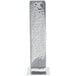 An American Metalcraft hammered stainless steel bud vase with a rectangular base.