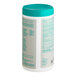 A white container with a blue lid of WipesPlus lemon scent surface disinfecting wipes.