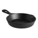A Lodge black cast iron skillet with a handle.