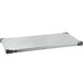 A silver rectangular Metro stainless steel shelf.