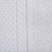 A close up of a white Oxford Miasma wash cloth with a white border.