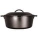 A Lodge pre-seasoned cast iron Dutch oven with lid.