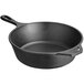 A Lodge pre-seasoned cast iron deep skillet with a handle.