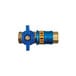 A blue valve with a yellow label on a white background.