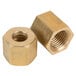 A close-up of two brass nuts on a white background.