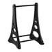 A black metal A-Frame sign stand with round holes in it.
