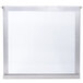 A white board with a silver metal frame.