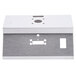 A metal box with two holes and a circle on top.