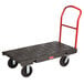 A black Rubbermaid heavy-duty platform truck with a single handle.