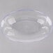 A clear plastic bowl with a blue rim.