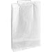 A close-up of a white plastic LK Packaging bread bag on a wicket dispenser.