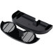 A black plastic tray with two holes and black lighted lids for a Bunn Hopper Set.