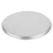 A close-up of a round silver Vollrath Wear-Ever pot cover with a Torogard handle.