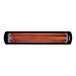 A Bromic Heating black electric patio heater with a black base and orange grid.