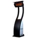 A black and white Bromic Heating Tungsten Smart-Heat patio heater with a curved top and screen.