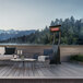 A Bromic Heating Tungsten Smart-Heat portable propane patio heater on a table on a deck.