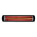 A Bromic Heating black electric patio heater with a black base and red lights.
