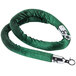 A green velvet rope with silver metal ends.