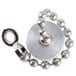 A silver metal chain with a silver metal ball and ring.