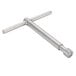 A silver metal tool with a metal handle and a cross on the end.